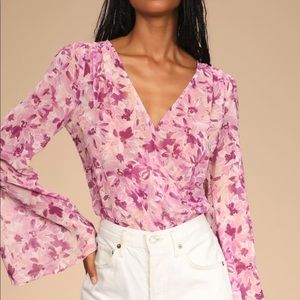 NWT lulus pink floral long sleeve bodysuit